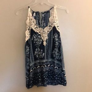 Flowy blue print tunic tank